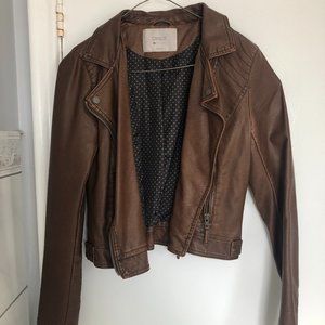Brown Cropped Faux Leather Jacket